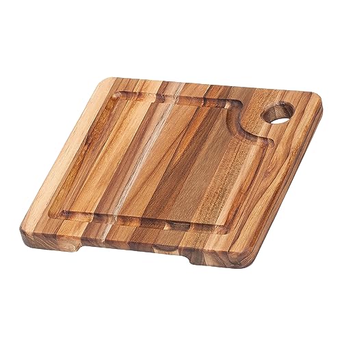 TeakHaus Marine Schneidebrett Holz mit Saftrille | 20 x 20 x 2 cm | Küchenbrett Holz mit Aufhängung | Nachhaltiges, FSC-zertifiziertes Teakholz | Holzbrett Küche für Gemüse & Fleisch von Teakhaus