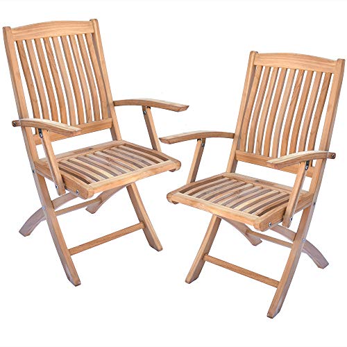 Teako Design 2 Stück Klappstühle Ancona mit Armlehnen Teak Massivholz Höhe der Stuhllehne 110 cm von Teako Design