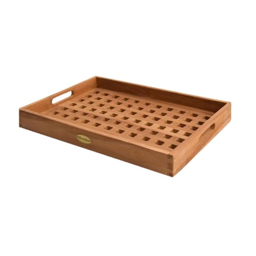 Teako Design Küchentablett Teakholz Teramo Massivholz Wetterfest, Frühstückstablett, Serviertablett, mit Griffen, stabiles Holztablett für den Außenbereich von Teako Design