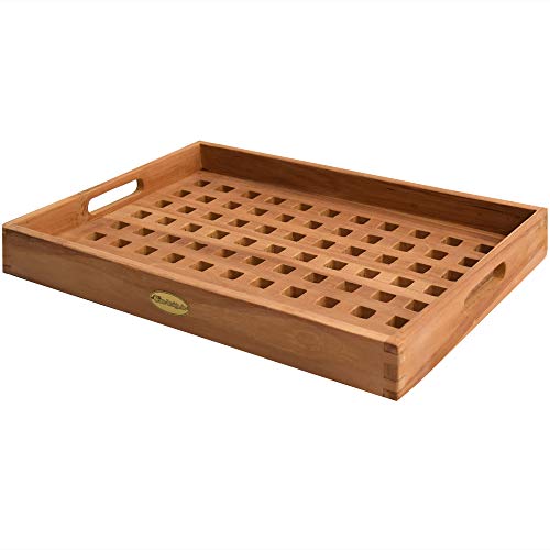 Teako Design Küchentablett Teramo Teak Massivholz Serviertablett Wetterfest mit Tragegriff Servierplatte Holztablett von Teako Design