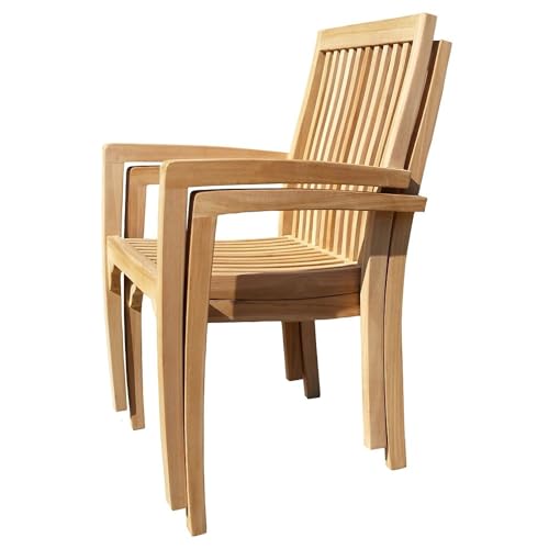 Teako Design Teak Stapelstuhl Como - 2 Stück, FLEGT-Lizenziertes Teakholz, Platzsparend stapelbar, Pflegeleichte Gartenmöbel, Outdoor-Möbel, Natürliche Patina (95 cm) von Teako Design