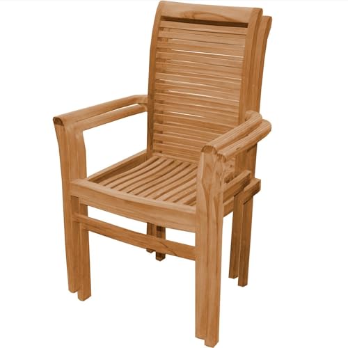 Teako Design Teak Stapelstuhl Cosenza - 2 Stück, Gartenstuhl FLEGT-lizenziert, Robuster Armlehnstuhl, Wetterbeständiger Holzstuhl, Gartenmöbel, Outdoor-Möbel (95 cm) von Teako Design