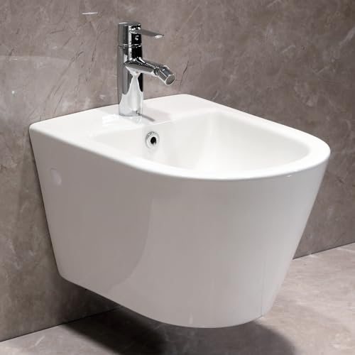 Hänge-Bidet mit Nano-Beschichtung - Wand-Bidet aus Keramik mit Hahnloch und Überlaufschutz - Dusche Hygienedusche WC für Intimreinigung - mit Befestigungssatz für Montage von Teal Home