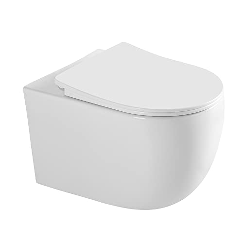 Hänge WC Spülrandlos WC Set aus Keramik-Hängetoilette mit Softclose WC-Sitz-Wand WC mit Lotus Effekt Nano Beschichtung-Hänge WC Spülrandlos-Kloschüssel für Bäder von Teal Home