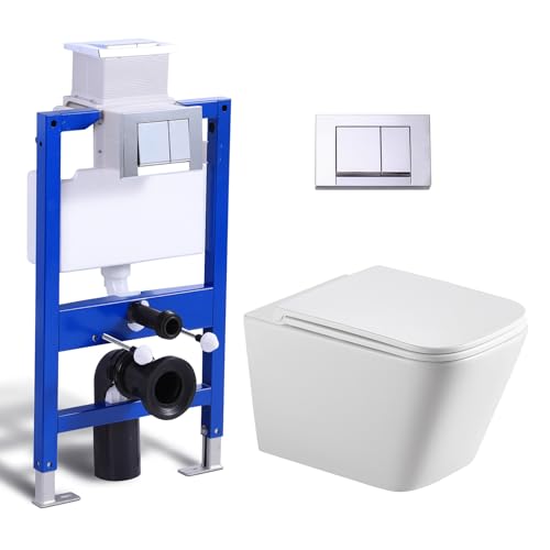 Hänge WC Toiletten Vorwandelement WC Set Komplett, Toilette mit Unterputz Spülkasten, WC Drückerplatte Betätigungsplatte, Wand WC mit Soft-Close Absenkautomatik UF Deckel, Kloschüssel für Gäste wc von Teal Home