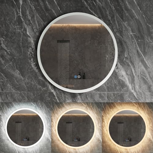 Teal Home 80 cm Led Spiegel Rund-Badspiegel Rund Beleuchtet, Runder Spiegel mit Beleuchtung-Badezimmerspiegel Anti-Beschlag mit 3 Lichtfarben einstellbare-Smart Wandspiegel mit Touch-Schalter von Teal Home