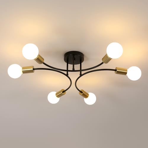 Tealight Deckenlampe Vintage Deckenleuchte Retro 6 Flammig Wohnzimmerlampe Industrial E27 Kronleuchter Schwarz Deckenleuchte für Schlafzimmer Wohnzimmer Küche Esszimmer, Durchmesser 58cm von Tealight