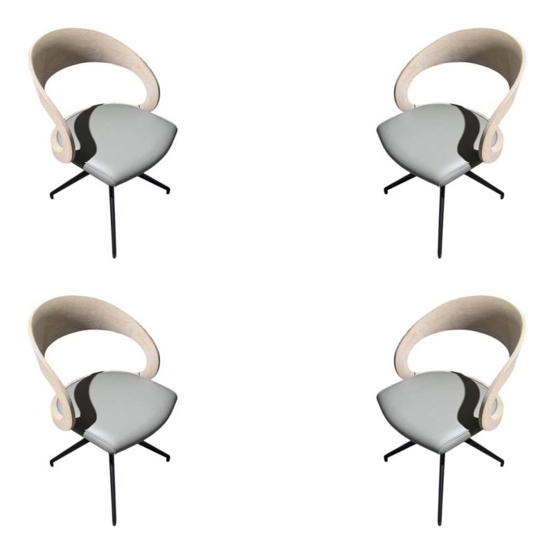 4er-Set Drehstühle Girado Leder Taupe Grau Gestell Eiche Weißöl von Team 7