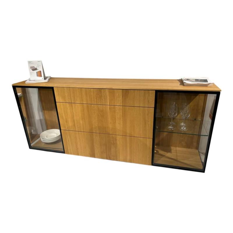 Sideboard Filigno Eiche Naturöl Klarglas Spotfarbe Schwarz Matt von Team 7