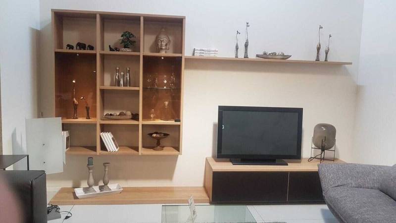 Team 7 Anbauschrank Wohnwand Cubus Eiche Weißöl Farbglas Taupe von Team 7
