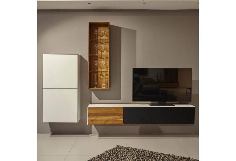 Team 7 Anbauschrank Wohnwand Cubus Pure Nussbaum Buche Weißglas von Team 7