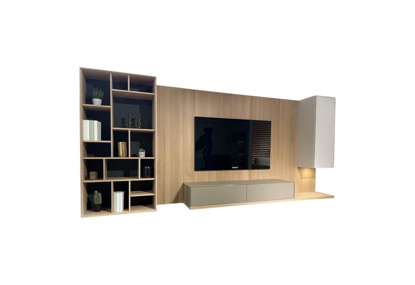 Team 7 Anbauschrank Wohnwand Eiche Weißöl Farbglas Graphitgrau Mit Wandpaneelen Team 7 Anbauschrank Wohnwand Eiche Weißöl Farbglas Graphitgrau Mit Wandpaneelen von Team 7
