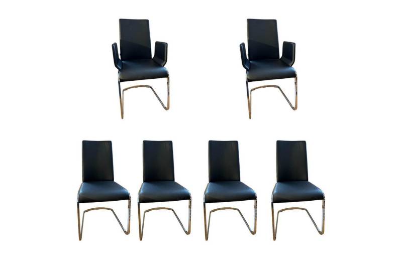 Team 7 Essgruppe 6er Set Stuhl F1 Leder 70240 Schwarz Gestell Stahl Verchromt Glänzend von Team 7