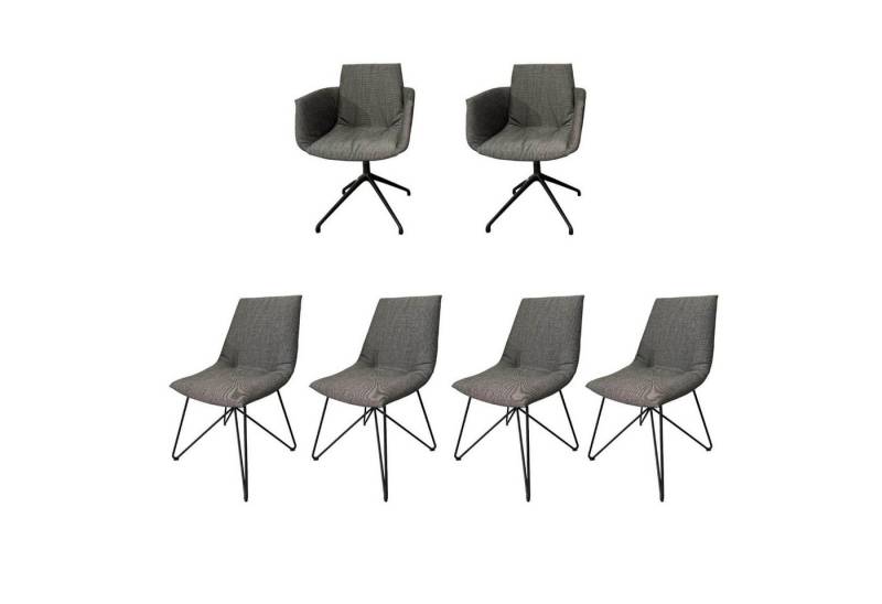 Team 7 Essgruppe 6er Set Stuhl Lui Und Grand Lui Bezug Stoff Canvas 154 Grau Außen von Team 7