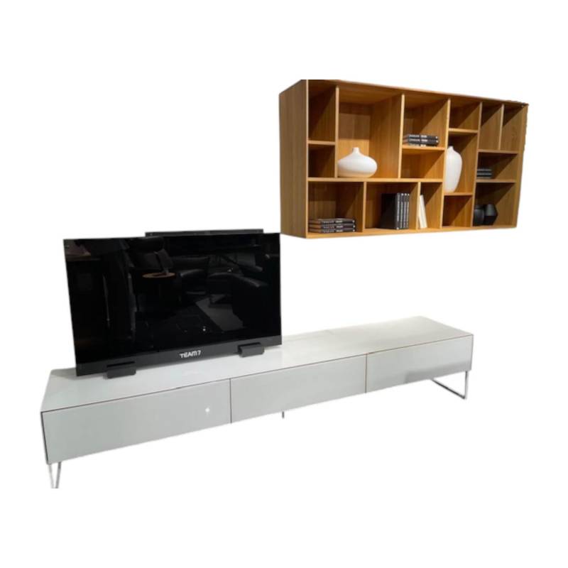 Wohnwand Cubus Pure Eiche Naturöl Und Farbglas Weiß Glänzend Mit TV-Säule Ohne T... Wohnwand Cubus Pure Eiche Naturöl Und Farbglas Weiß Glänzend Mit TV-Säule Ohne T... von Team 7