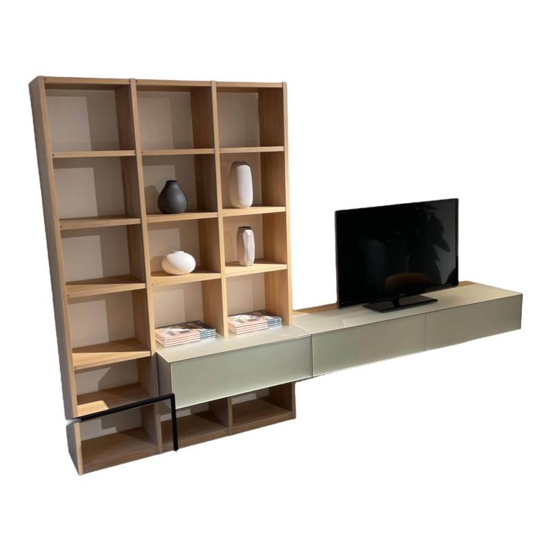 Wohnwand Cubus Pure Volholz Eiche Weiß Geölt Glas Pearl Matt Mit Touchbeschlag von Team 7