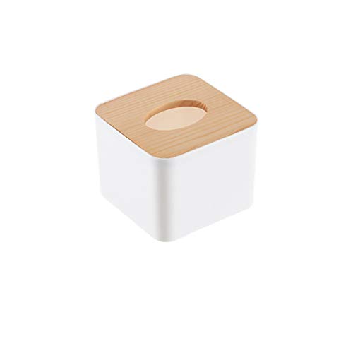 Taschentuchbox-Halter für Einweg-Papiertaschentücher, Kunststoff-Taschentuchhalter mit Holzdeckel zur Aufbewahrung auf Badezimmer-Waschtisch, Arbeitsplatte, Schlafzimmer-Kommode(Square) von TeamSky