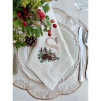 Bestickte Leinen Servietten Mit Tannenzapfen Monogrammiert - Perfektes Einweihungs- & Weihnachtsgeschenk Für Festliches Abendessen Dekor von Teamaison