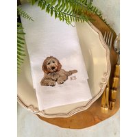 Personalisierte Golden Doodle Bestickte Leinenservietten - Benutzerdefinierte Tierportrait-Servietten Hundeliebhabergeschenk Tischdekoration Personalisierte Golden Doodle Bestickte Leinenservietten - Benutzerdefinierte Tierportrait-Servietten Hundeliebhabergeschenk Tischdekoration von Teamaison
