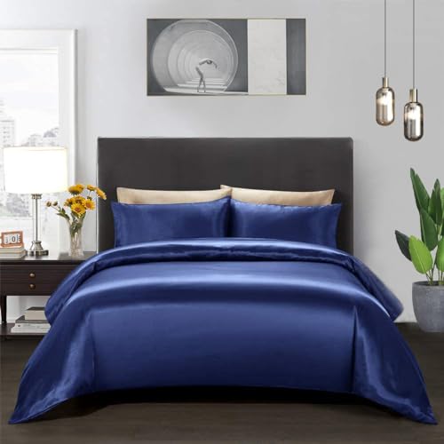 Teamllong Satin, Bettbezug, 200 x 200 cm, Blau, 3-teilig, reine Farbe, Satin, Bettwäsche für Erwachsene, 2 Personen, luxuriös, glatt, weich, Satin, Bettbezug mit 2 Kissenbezügen, 65 x 65 cm Teamllong Satin, Bettbezug, 200 x 200 cm, Blau, 3-teilig, reine Farbe, Satin, Bettwäsche für Erwachsene, 2 Personen, luxuriös, glatt, weich, Satin, Bettbezug mit 2 Kissenbezügen, 65 x 65 cm von Teamllong