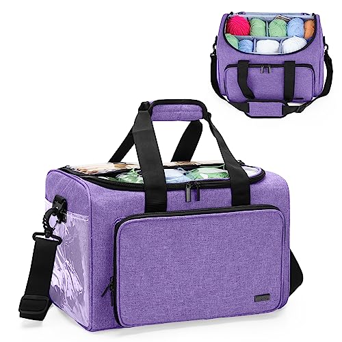 Teamoy Stricktasche mit abnehmbarer Innentrennwand, Garnaufbewahrung, Häkeltasche für unvollendete Projekte, Häkelnadeln und anderes Zubehör, Lila von Teamoy