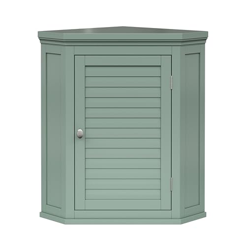 Elegant Home Fashions Glancy Eck Wandschrank abnehmbar Salbeigrün Lamellentür von Teamson Home