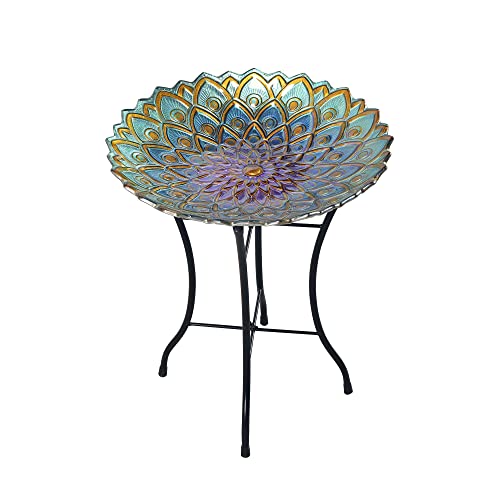 Peaktop Garten Terrasse Dekor Glas Vogelbad Wasser Metall-Tischständer 3014051 von Teamson Home