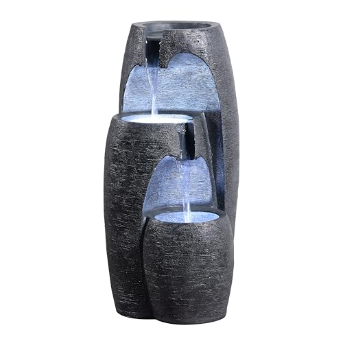 Teamson Home Garten Outdoor Brunnen Moderner 3-stufiger Kaskaden-Urnenbrunnen mit LED-Lichtern, Einstellbarer Fluss, schwarzes Steinoptik-Finish Teamson Home Garten Outdoor Brunnen Moderner 3-stufiger Kaskaden-Urnenbrunnen mit LED-Lichtern, Einstellbarer Fluss, schwarzes Steinoptik-Finish von Teamson Home