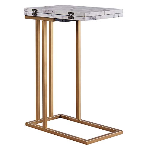 Teamson Home C-förmiger Ausziehtisch mit Platte aus synthetischem Marmor, Messingfinish VNF-00037EX von Teamson Home