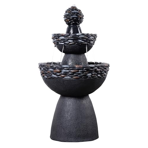 Teamson Home Garten Outdoor Brunnen Klassischer 3-stufiger Sockelbrunnen mit LED-Lichtern, Einstellbarer Fluss, dunkelgraues Steinoptik-Finish Teamson Home Garten Outdoor Brunnen Klassischer 3-stufiger Sockelbrunnen mit LED-Lichtern, Einstellbarer Fluss, dunkelgraues Steinoptik-Finish von Teamson Home