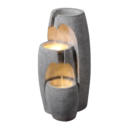 Teamson Home Garten Outdoor Brunnen Moderner 3-stufiger Kaskaden-Urnenbrunnen mit LED-Lichtern, Einstellbarer Fluss, graues Steinoptik-Finish Teamson Home Garten Outdoor Brunnen Moderner 3-stufiger Kaskaden-Urnenbrunnen mit LED-Lichtern, Einstellbarer Fluss, graues Steinoptik-Finish von Teamson Home