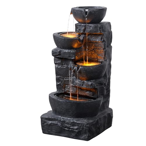 Teamson Home Garten Outdoor Brunnen 4-stufiger Kaskaden-Schalenbrunnen mit warmen LED-Lichtern, Einstellbarer Fluss, dunkelgraues Steinoptik-Finish Teamson Home Garten Outdoor Brunnen 4-stufiger Kaskaden-Schalenbrunnen mit warmen LED-Lichtern, Einstellbarer Fluss, dunkelgraues Steinoptik-Finish von Teamson Home