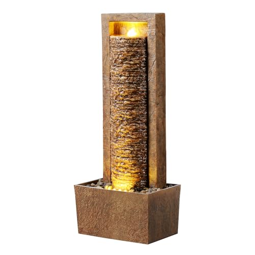 Teamson Home Garten Outdoor Brunnen Hoher Wasserfall mit warmen LED-Lichtern, Layered Rock Design, Robustes Polyresin, braunes Finish Teamson Home Garten Outdoor Brunnen Hoher Wasserfall mit warmen LED-Lichtern, Layered Rock Design, Robustes Polyresin, braunes Finish von Teamson Home