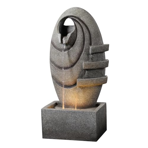 Teamson Home Garten Outdoor Brunnen Moderner Ovaler Brunnen mit warmen LED-Lichtern, Einstellbarer Fluss, Robustes dunkelgraues Steinoptik-Finish Teamson Home Garten Outdoor Brunnen Moderner Ovaler Brunnen mit warmen LED-Lichtern, Einstellbarer Fluss, Robustes dunkelgraues Steinoptik-Finish von Teamson Home