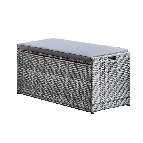 Teamson Home Gartenmöbel, 2 In 1 Korb Rattan 336 Liter Große Aufbewahrungsbox & Sitzbank mit Kissen, Wetterbeständig, Grau Teamson Home Gartenmöbel, 2 In 1 Korb Rattan 336 Liter Große Aufbewahrungsbox & Sitzbank mit Kissen, Wetterbeständig, Grau von Teamson Home