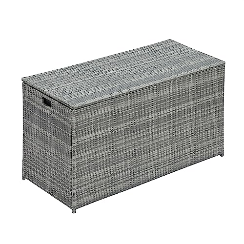 Teamson Home Terrasse Gartenmöbel, Korbgeflecht Rattan 700 Liter X-Large Aufbewahrungsbox mit Deckel & Futter, Wetterbeständig, Grau von Teamson Home