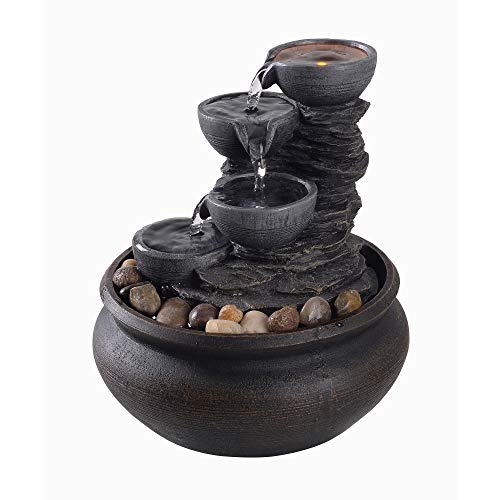 Teamson Home Tisch-Wasserspiel für den Innenbereich, 4-stufig, klein, Mini-Wasserbrunnen-Dekoration, modernes Wasserfall-Ornament mit Lichtern und Pumpe, grau von Teamson Home