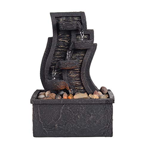 Teamson Home Tisch-Wasserspiel für den Innenbereich, kleines Mini-Zen-Wasserbrunnen-Dekor, modernes, kaskadierendes Schreibtisch-Wasserfall-Ornament mit Lichtern und Pumpe, grau von Teamson Home