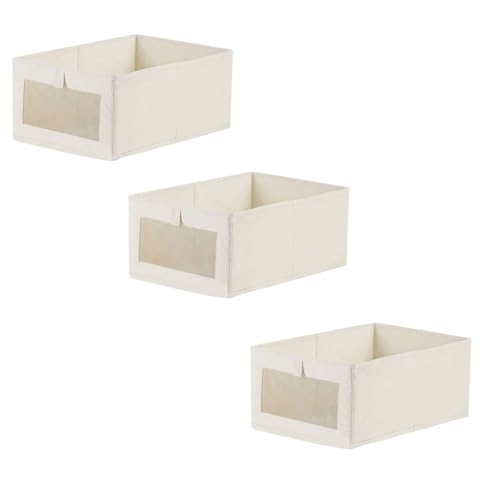 Tearapeo Kleider-Organizer mit Netzfenster, 3er-Pack, 41 cm x 28 cm x 17 cm, Beige, Aufbewahrungsboxen für Schrank von Tearapeo