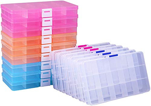 Tebery 15 Stück Plastik Aufbewahrungsbox Einstellbar Fächer Sortimentskasten Werkzeugcontainer 5 Farben von Tebery