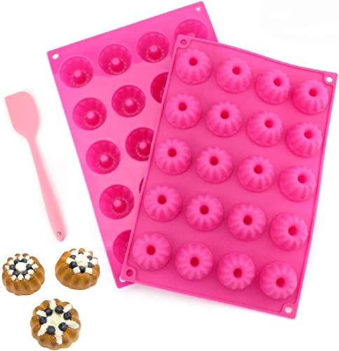 Tebery 2 Stück Mini Gugelhupfform - Silikon Gugelhupf Kuchenform Klein Traditioneller Paris Savarin Stil 20er mit Antihaftbeschichtung 30x20x2.3cm, Rosa von Tebery