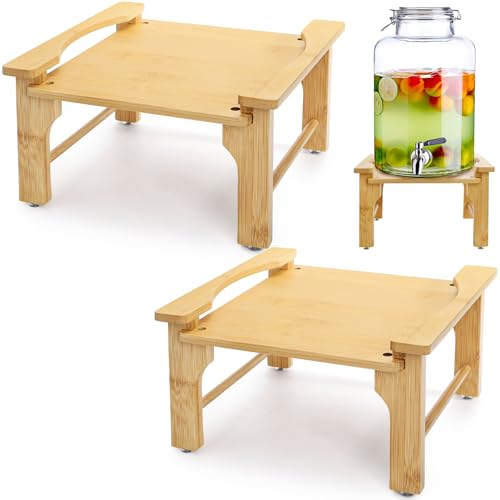 Tebery 2 Stück Natürliche Bambus Getränkespender Stand, Wasserkrüge Glas Wasser Krug Basis passt 6-8 Zoll Durchmesser für Haus, Parteien und Catering-Events von Tebery