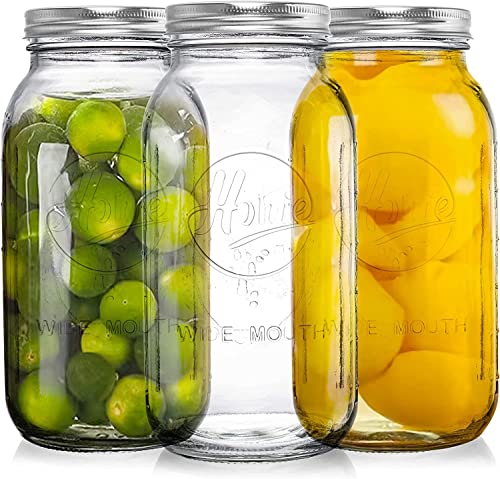 Tebery 3 Stück 1.9L Einweckgläser mit luftdichten Deckeln und Band, 64oz Wide Mouth Mason Jars Einmachgläser, 1/2 Gallone Vorratsgläser für Canning, Fermentieren, Beizen, Lagerung von Tebery