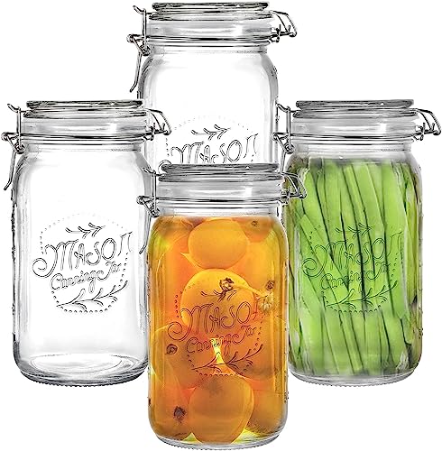 Tebery 4 Stück transparente Einmachgläser mit breiter Öffnung mit luftdichten Klemmdeckeln, 900 ml Glas-Aufbewahrungsbehälter, große Küchenbehälter für Lebensmittel, Hundeleckerli Tebery 4 Stück transparente Einmachgläser mit breiter Öffnung mit luftdichten Klemmdeckeln, 900 ml Glas-Aufbewahrungsbehälter, große Küchenbehälter für Lebensmittel, Hundeleckerli von Tebery