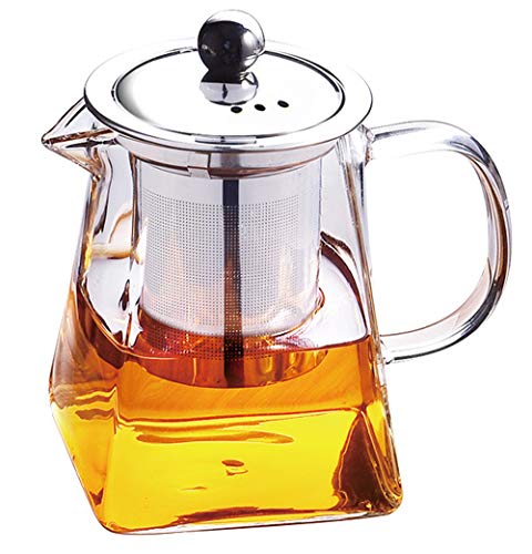 Tebery Glasteekanne mit teesieb, 750 ml Quadratische Teekanne, Teekessel mit Infuser, hitzebeständig, Borosilikatglas von Tebery