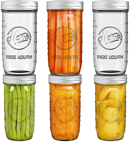 Tebery 6 Stück 24oz Einmachgläser mit Deckel, 720ML breiter Mund Mason Jars, Vorratsgläser für Marmelade, Honig, Hochzeitsgeschenke, Babynahrung von Tebery