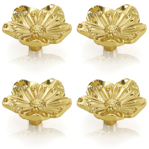 Tebery Schubladengriffe mit Blumenmuster, Messing, Vintage-Stil, mit Schrauben, dekorative goldene Kommodenknöpfe, Küche, Badezimmer, Schrank, Tür, Beschläge, 4 Stück Tebery Schubladengriffe mit Blumenmuster, Messing, Vintage-Stil, mit Schrauben, dekorative goldene Kommodenknöpfe, Küche, Badezimmer, Schrank, Tür, Beschläge, 4 Stück von Tebery