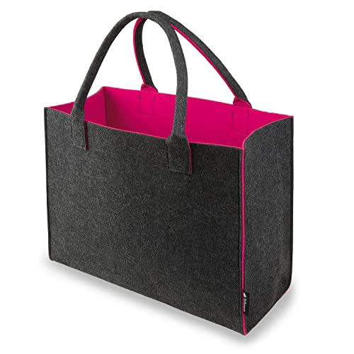 Shopping-Bag aus Filz, große verschließbare Einkaufs-Tasche mit Henkel, Einkaufskorb, faltbare Kaminholztasche zur Aufbewahrung von Holz, vielseitige Tragetasche, Farbe grau/magenta von Tebewo