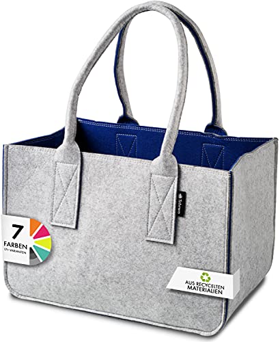 Tebewo Filztasche - praktische Einkaufstasche - modische Shopping Bag - Einkaufskorb aus Filz - faltbare Tragetasche - Grau/Blau von Tebewo