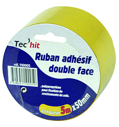 Tec Hit 110025 Doppelseitiges Klebeband, 25 m x 50 mm (pro 12 Stück), Gelb von Tec Hit